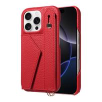 Leather Phone Case for IPhone16e 16promax 15plus 14promax 14plus 13promax13mini Shockproof Anti-Drop with Stand and Wallet Cover Artificial leather&iPhone 16 Pro Max raudona