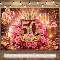2D 40th Birthday Party Backdrop Rose Gold Balloons and Confetti Photo Background 47.2x31.5inch/120*80cm