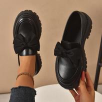 Bow loafers women's Korean version of platform mid-heel lazy British style retro small leather shoes women 35