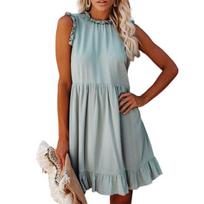Women Plus Size Dress Sleeveless Sundresses Elegant Vintage Ladies Ruffle Beach Blue Mini Dresses Vestido XL šviesiai mėlyna spalva