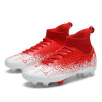 Football Shoes Mens High-quality Shock Absorption Anti-skid Wear-resistant High Spike Outdoor Sports Football Shoes For Kids 42 raudona