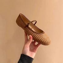 Spring Summer 2024 New French Style Mary Jane Shoes Weaving Hollow Out Design Sandals Square Toe Buckle Strap Flats Shoes Women 35 ruda