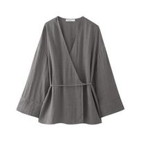 Spring and Autumn Women's Double-lapel Kimono-style Outerwear Japanese Cardigan XS pilka