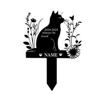 Individualus kačių memorialinis sodo kuolas, personalizuota metalinė plokštelė augintinio netekčiai, lauko kapo ženklas, užuojautos dovana