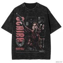 Resident Evil 2 Claire Redfield Biohazard Leon Kennedy Oversized T shirt 100% Cotton Vintage Washed T-shirt for men women J168 S