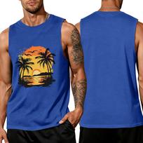 Men's Sleeveless Muscle Tank Top Crew Neck Casual Fit Summer Beach Tree Print Lightweight Shirt XXL mėlyna