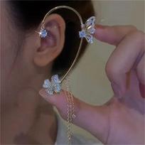 Vintage Classic Gold Silver Metal Butterfly Wings Swallow Earclip Exquisite Thornless Women's Shining Zircon Earrings Jewelry