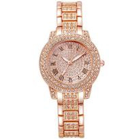 1PC Electronic Watch Women's Niche Sense Diamond-encrusted Quartz Watch Student Rose Gold Roman Pattern Full Diamond Women's Watch rožinio aukso spalvos