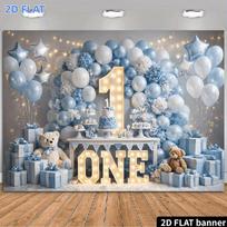 2D Teddy Bear 1st Birthday Backdrop for Newborn Photography 47.2x31.5inch/120*80cm