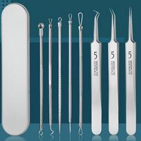 8Pcs Stainless Steel Blackhead Remover Tool Kit, Acne Needle & Tweezers Set for Comedone Extraction, Pimple Popper Tool 8PCS sidabras