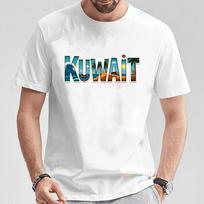 Casual Crew Neck Short Sleeve Tee for Summer Camisetas Kuwait Graphic T-Shirt Bold Kuwait Lettering with Desert Landscape Print S įvairiaspalvis