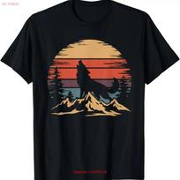 Wolf Mountain T Shirt Retro Wildlife Howling Nature for Dad vintage Washed Stretched homme Slightly Soft Stylish S įvairiaspalvis