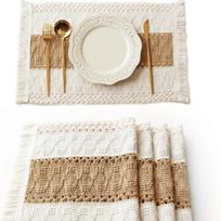 Bohemian placemat cotton burlap lace woven table decoration party home furnishings (Brown,30*50) ruda