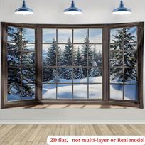2D Serene Winter Window View Backdrop Snow Pine Tree Scene Decor 47.2x31.5inch/120*80cm