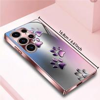 Metallic Cat Paw Print Glass Phone Case Fashion Phone Cases S26 Ultra Case for Samsung Galaxy S26 S25 S24 S23 S22 FE Ultra Plus For Galaxy S26