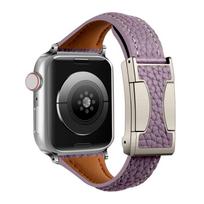 Apple S10 Watch Band: Double C Magnetic Buckle, Lychee Texture, Slim Waist, iWatch9876 Compatible. 38/40/41/(S10)42MM violetinė