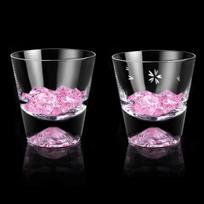 Mount Fuji Cherry Blossom Cut Rock Glass Pair Handcrafted by Presented in a Paulownia Wood Suitable for Perfect for 60th Birthday and Other Special
