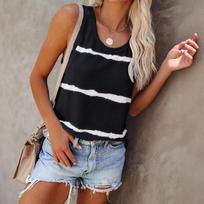 Women Sleeveless Casual Tank Top Striped Round Neck Summer Lightweight Soft Fabric Comfortable Fit L juoda