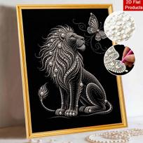 DIY Pearl Embroidery Diamond Painting Kit Majestic Lion and Butterfly Sparkling Beads Art Craft Handmade Decoration Gift for Home 30x40cm gray
