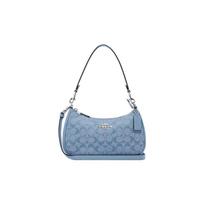 COACH shoulder bag Teri 25 classic old pattern jacquard zipper closure chambray fabric spelled cow leather armpit hand regular women's cornflower ruda