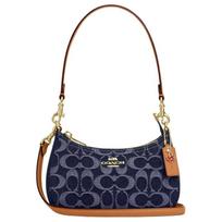 COACH Teri 20 top zip fastening brand print fabric and faux leather shoulder bag small women's denim blue mėlyna