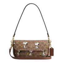 COACH Snoopy co-branded Hailey 19 brand logo coated canvas and leather shoulder bag small women's tan ruda