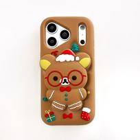 For iPhone 17 16 Plus 16e 15 14 13 12 Pro Max Funny 3D Cartoon Christmas Rilakkuma Bear Case Soft Silicone Stand Holder Cover iPhone 15 ruda