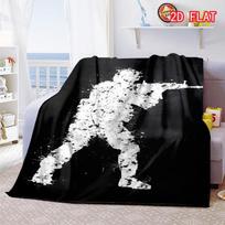 Black White Soldier Silhouette Print Flannel Blanket, Soft Cozy Warm Throw for Bed Sofa Couch, Lightweight All Season Cover 80cm x 120cm