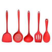 Silicone Kitchen Utensil Set, Food-Grade Silicone, Including A Soup Ladle, Spatula, Rice Spoon, And Mixing Spoon raudona