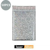 50Pcs Holographic Mailer Laser Pink Mailing Envelope Waterproof Courier Bag Padded Bubble Envelopes Packaging Bag for Shipping (as the picture,13*15cm)