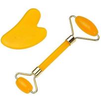 2pcs Jade Facial Massage Roller Guasha Board Gua Sha Scraper Set Face Lifting Up Roller Stone Body Muscle Relaxing and Relieve Massager Beauty Skin Ca