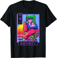 Sad Anime Japanese Kanji Vaporwave Aesthetic T-Shirt XL