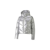 Puma Classics Shine Down Logo Hooded Down Jacket Women's Cement Grey S