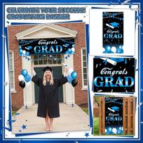 Graduation Party Banner Congrats Grad Printed Backdrop with Balloons and Cap for Celebration Decorations one size
