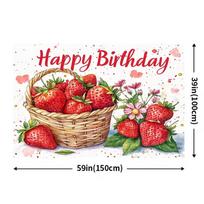 2D Watercolor Strawberry Happy Birthday Backdrop Kids Birthday Party Photography Background Banner 47.2x31.5inch/120*80cm