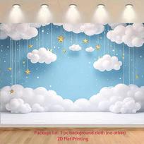 2D Whimsical Starry Cloud Backdrop Children Party Photography Background 47.2x31.5inch/120*80cm