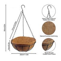 2 Pieces Garden Basket Planter With Coco Coir Liner 12 Inch Hangable Metal Plant Pot With Chain For Garden Yard Patio Balcony
