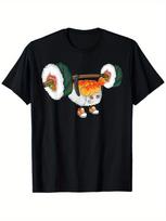 Funny Sushi Weightlifting Graphic TShirt Womens Casual Crew Neck TShirt Colorful Sushi Print Women clothing graphic t shirts S