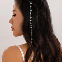 Boho Natural Stone Long Gravel Chain Butterfly Star Dreadlock Hair Accessories For Women Vacation Headwear