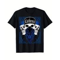 European Size T-Shirt Featuring a California Blue Bandana And a Skull Gangster Motif S juoda