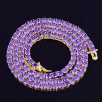 Aokaishen Violetinės spalvos teniso grandinėlės karoliai Hip Hop Rock gatvės papuošalai AAAAA kubinis cirkonis 24K tikro aukso spalvos danga 5mm width&18inch