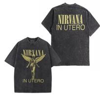 Hot Sale Nirvana Rock Band Poster Graphic Print T-shirt Men Women Retro Cotton Washed Tee in Utero Oversize Y2K Casual Loose Streetwear Summer New Tee L