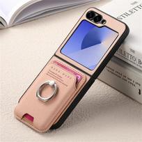 Phone Case for Samsung Galaxy Z Flip 6 5 4 Flip6 Flip5 2 in 1 Detachable Magnetic Wallet with Card Holder Ring Magnetic Cover Galaxy Z Flip5 rožinė