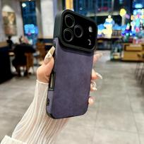 Suede Fur Leather Matte Protective Case For iPhone 17 Air 16 15 14 13 11 12 Pro X XS XR Max 7 Plus Shockproof Silicone Funda iPhone 14 Pro tamsiai violetine spalva