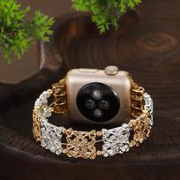 Apple Watch Ultra Floral Elastic Metal Bracelet Strap 42/44/45/49mm auksinė balta spalva