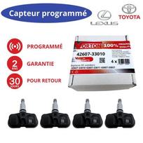 4x Capteurs TPMS préprogrammés Lexus 433 MHz - Remplacement 42607-33010 pour RX/GS/IS/LS/CT/LX/GX/SC