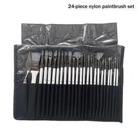 24 Nylon Brush Set Silver Gray Rod Pen Curtain Oil Brush Gouache, Artistic Painting Brush,Cloth Bag Storage as the picture
