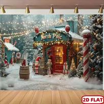 2D North Pole Christmas Town Backdrop Snowy Scene Photography Background 47.2x31.5inch/120*80cm