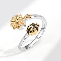 Sunflower Ladybug Rotating Open Ring Creative Stress Relief Band You Are My Sunshine Valentine Gift For Her