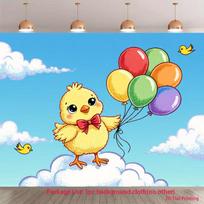 2D Kids Chick Birthday Backdrop, Cartoon Yellow Chick & Balloon Background 47.2x31.5inch/120*80cm